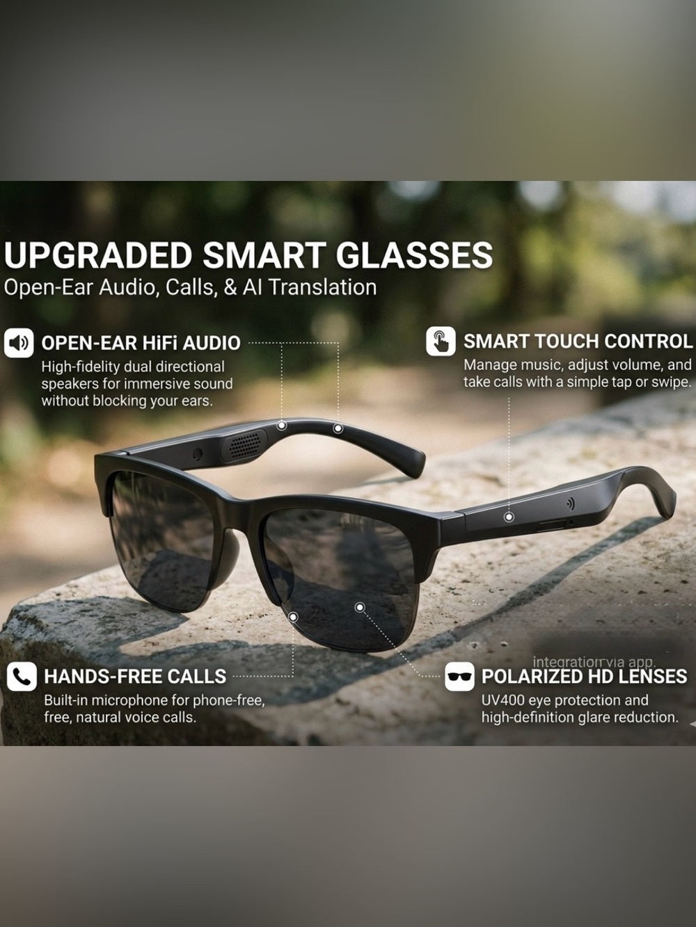 AI Wireless Bluetooth Smart Sunglasses Translating Connect to Phone - Picture 1 of 10
